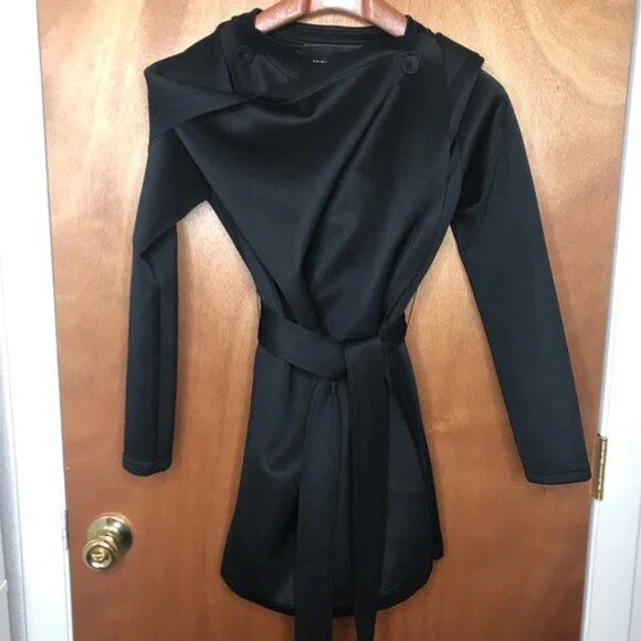 Akira Black Jacket with Hood Size Small Wrap Trench Coat Cape Gothic Steampunk S - Picture 2 of 10